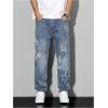 imageSOLY HUX Mens Ripped Denim Pants Tapered Leg Distressed Dressy Casual JeansPure Blue