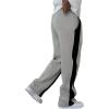 imageSOLY HUX Mens Striped Color Block Sweatpants Drawstring Elastic Waist Baggy Straight Leg Pants with PocketsLight Grey and Black