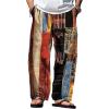 imageSOLY HUX Mens Color Block Baggy Straight Leg Pants Drawstring Elastic Waist Casual Vacation Pants with PocketsMulticoloured Printed