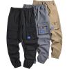 imageSOLY HUX Mens Drawstring Cargo Pants 3 Packs Athletic Hiking Outdoor Jogger Pants StreetwearBlack Grey Khaki