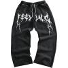 imageSOLY HUX Mens Graphic Baggy Sweatpants Y2k Vintage Gothic Drawstring Elastic Waist Wide Leg Pants StreetwearBlack Textured