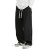 imageSOLY HUX Mens Wide Leg Baggy Sweatpants Drawstring Elastic Waist Athletic Trousers with Pockets StreetwearPlain Black
