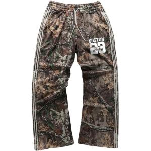 imageSOLY HUX Mens Camo Pants Drawstring Waist Straight Leg Streetwear Baggy Sweatpants with PocketGreen Multi