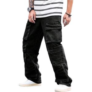 imageSOLY HUX Mens Cargo Jeans Y2k Grunge Hip Hop Wide Leg Baggy Denim Pants Streetwear with PocketsDark Grey