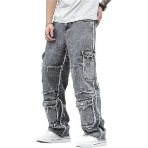 imageSOLY HUX Mens Cargo Jeans Y2k Grunge Hip Hop Wide Leg Baggy Denim Pants Streetwear with PocketsGrey