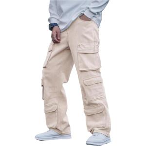 imageSOLY HUX Mens Cargo Jeans Y2k Grunge Hip Hop Wide Leg Baggy Denim Pants Streetwear with PocketsPlain Apricot