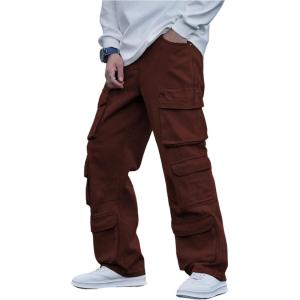 imageSOLY HUX Mens Cargo Jeans Y2k Grunge Hip Hop Wide Leg Baggy Denim Pants Streetwear with PocketsPlain Brown