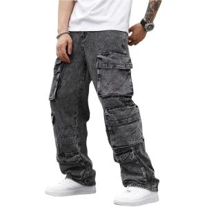 imageSOLY HUX Mens Cargo Jeans Y2k Grunge Hip Hop Wide Leg Baggy Denim Pants Streetwear with PocketsPlain Grey