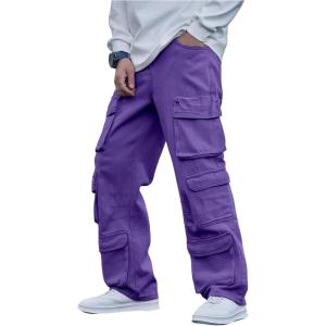 imageSOLY HUX Mens Cargo Jeans Y2k Grunge Hip Hop Wide Leg Baggy Denim Pants Streetwear with PocketsPlain Purple