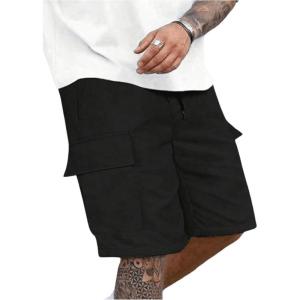 imageSOLY HUX Mens Cargo Shorts Drawstring Elastic Waist Summer Casual Shorts with PocketsPlain Black