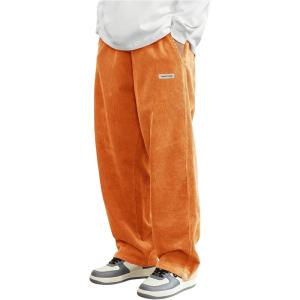 imageSOLY HUX Mens Corduroy Pants Casual Drawstring Elastic Waist Straight Leg Sweatpants with PocketsOrange Letter