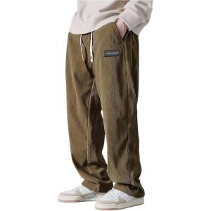 imageSOLY HUX Mens Corduroy Pants Casual Elastic Waist Drawstring Wide Leg Baggy Sweatpants StreetwearCoffee Brown