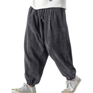 imageSOLY HUX Mens Corduroy Pants Drawstring Elastic Waist Baggy Casual Joggers Pants with PocketsPlain Dark Grey