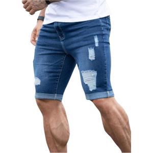 imageSOLY HUX Mens Distressed Jean Shorts Ripped Bermuda Denims Casual Fitted StreetwearDark Wash