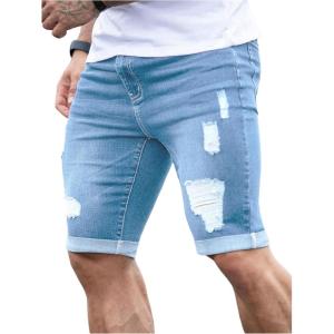 imageSOLY HUX Mens Distressed Jean Shorts Ripped Bermuda Denims Casual Fitted StreetwearLight Wash