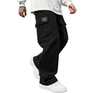 imageSOLY HUX Mens Drawstring Elastic Waist Cargo Pants Straight Leg Baggy Sweatpants StreetwearBlack Letter