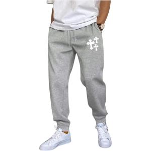 imageSOLY HUX Mens Drawstring Waist Jogger Sweatpants Gothic Gym Workout Athletic Pants with Pockets Light Grey Large
