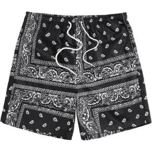 imageSOLY HUX Mens Elastic High Waisted Casual Summer ShortsBlack White Paisley