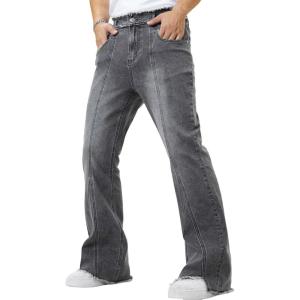 imageSOLY HUX Mens Flared Jeans High Waisted Bell Bottom Vintage Hip Hop Denim Pants with Pocket StreetwearPlain Grey