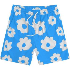 imageSOLY HUX Mens Floral Graphic Print Drawstring High Waist Shorts Casual Shorts with PocketsBlue Floral Print