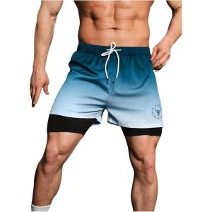 imageSOLY HUX Mens Gradient Athletic Shorts Letter Graphic Drawstring Waist Workout Running Shorts with PocketsBlue and White Ombre