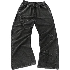 imageSOLY HUX Mens Graphic Baggy Sweatpants Y2k Vintage Gothic Drawstring Elastic Waist Wide Leg Pants StreetwearBlack Cross