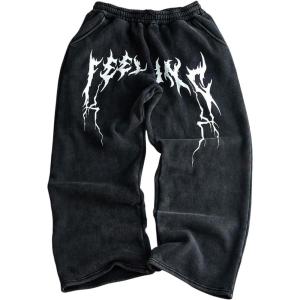 imageSOLY HUX Mens Graphic Baggy Sweatpants Y2k Vintage Gothic Drawstring Elastic Waist Wide Leg Pants StreetwearBlack Graphic