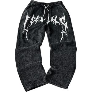 imageSOLY HUX Mens Graphic Baggy Sweatpants Y2k Vintage Gothic Drawstring Elastic Waist Wide Leg Pants StreetwearBlack Graphic Print