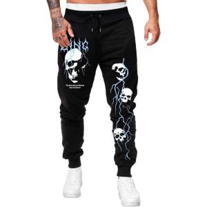 imageSOLY HUX Mens Graphic Skull Print Sweatpants Drawstring High Waisted Joggers Pants with PocketBlack Print