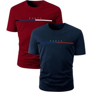 imageSOLY HUX Mens Letter Graphic Tee Tops Classic Short Sleeve Crew Neck TShirts 2 PieceBlue and Burgundy