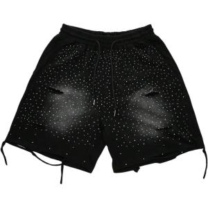 imageSOLY HUX Mens Rhinestone Sparkly Shorts Drawstring Waist Distressed Summer Party Track ShortsBlack Rhinestone