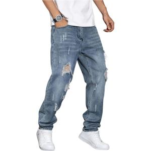 imageSOLY HUX Mens Ripped Denim Pants Tapered Leg Distressed Dressy Casual JeansPure Blue
