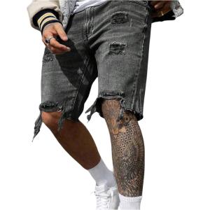 imageSOLY HUX Mens Ripped Jean Shorts Streetwear Distressed Straight Leg Summer Denim ShortsDark Grey