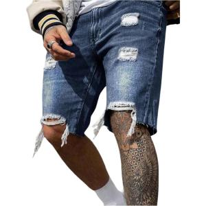 imageSOLY HUX Mens Ripped Jean Shorts Streetwear Distressed Straight Leg Summer Denim ShortsDark Wash