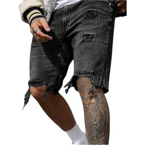 imageSOLY HUX Mens Ripped Jean Shorts Streetwear Distressed Straight Leg Summer Denim ShortsPlain Black