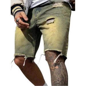 imageSOLY HUX Mens Ripped Jean Shorts Streetwear Distressed Straight Leg Summer Denim ShortsYellow Blue