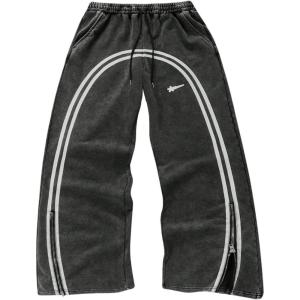 imageSOLY HUX Mens Side Striped Sweatpants Drawstring Waist Zipper Baggy Wide Leg Pants StreetwearBlack Striped