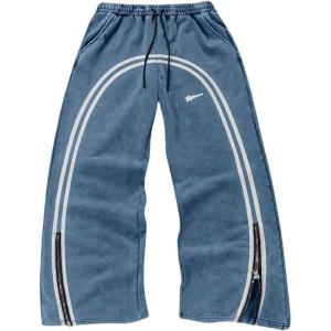 imageSOLY HUX Mens Side Striped Sweatpants Drawstring Waist Zipper Baggy Wide Leg Pants StreetwearDusty Blue
