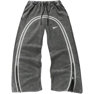 imageSOLY HUX Mens Side Striped Sweatpants Drawstring Waist Zipper Baggy Wide Leg Pants StreetwearGrey Striped