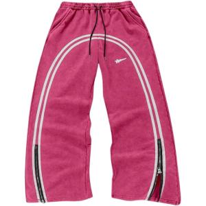 imageSOLY HUX Mens Side Striped Sweatpants Drawstring Waist Zipper Baggy Wide Leg Pants StreetwearHot Pink