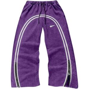 imageSOLY HUX Mens Side Striped Sweatpants Drawstring Waist Zipper Baggy Wide Leg Pants StreetwearPurple Striped