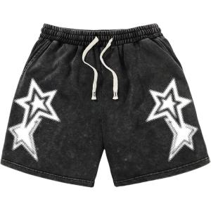 imageSOLY HUX Mens Star Graphic Y2k Vintage Drawstring Waist Wide Leg Track Shorts Summer Bottoms StreetwearBlack Star