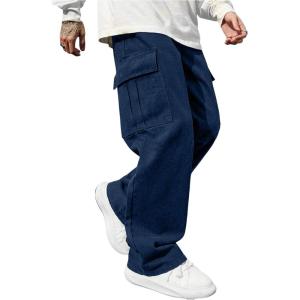 imageSOLY HUX Mens Straight Leg Baggy Cargo Pants Street Outdoor Trousers with PocketsRoyal Blue