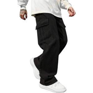 imageSOLY HUX Mens Straight Leg Baggy Cargo Pants Street Outdoor Trousers with PocketsSolid Black