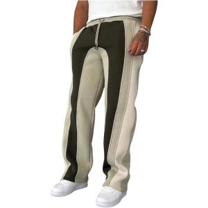 imageSOLY HUX Mens Striped Color Block Sweatpants Drawstring Elastic Waist Baggy Straight Leg Pants with PocketsApricot Colorblock