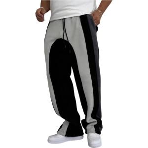 imageSOLY HUX Mens Striped Color Block Sweatpants Drawstring Elastic Waist Baggy Straight Leg Pants with PocketsBlack and Grey