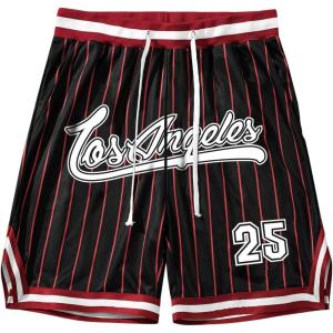 imageSOLY HUX Mens Striped Letter Graphic Sweat Shorts Drawstring Waist Track Shorts with PocketBlack and Red Striped