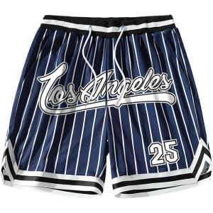 imageSOLY HUX Mens Striped Letter Graphic Sweat Shorts Drawstring Waist Track Shorts with PocketDark Blue Striped