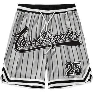 imageSOLY HUX Mens Striped Letter Graphic Sweat Shorts Drawstring Waist Track Shorts with PocketLight Grey Striped