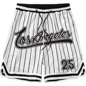imageSOLY HUX Mens Striped Letter Graphic Sweat Shorts Drawstring Waist Track Shorts with PocketWhite Striped